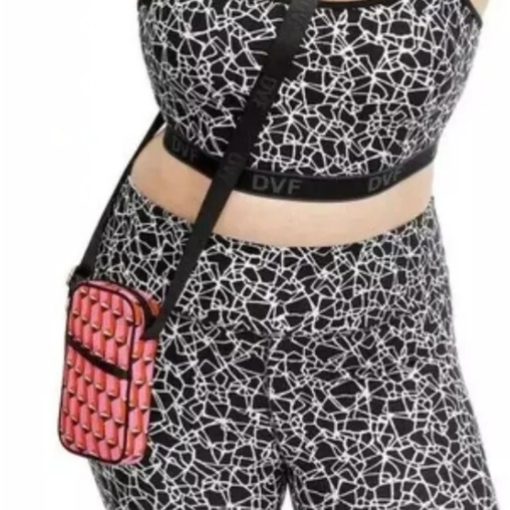 Diane Von Furstenberg DVF Target Cellphone Holder Pink Modern Geo Crossbody Bag - Picture 2 of 11